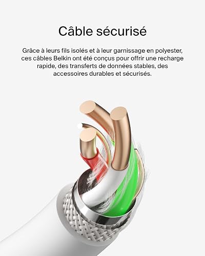 Belkin BoostCharge câble USB-C, câble de recharge USB-C vers USB-A, câble USB Type-C, cable USB C pour iPhone 16, iPhone 15, Samsung Galaxy S24, S23, iPad Pro, Google Pixel, etc., 1 m, blanc - 6