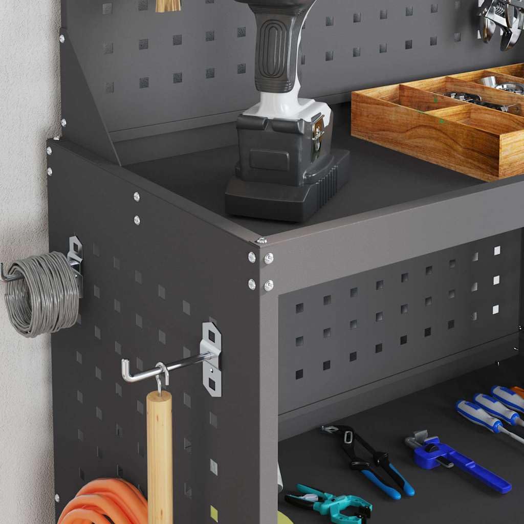 Carrello portautensili nero in acciaio laminato a freddo, 65 x 35 x 111 cm, con 12 ganci e 3 ripiani, carrello mobile per officina e garage, efficiente sistema di conservazione e
