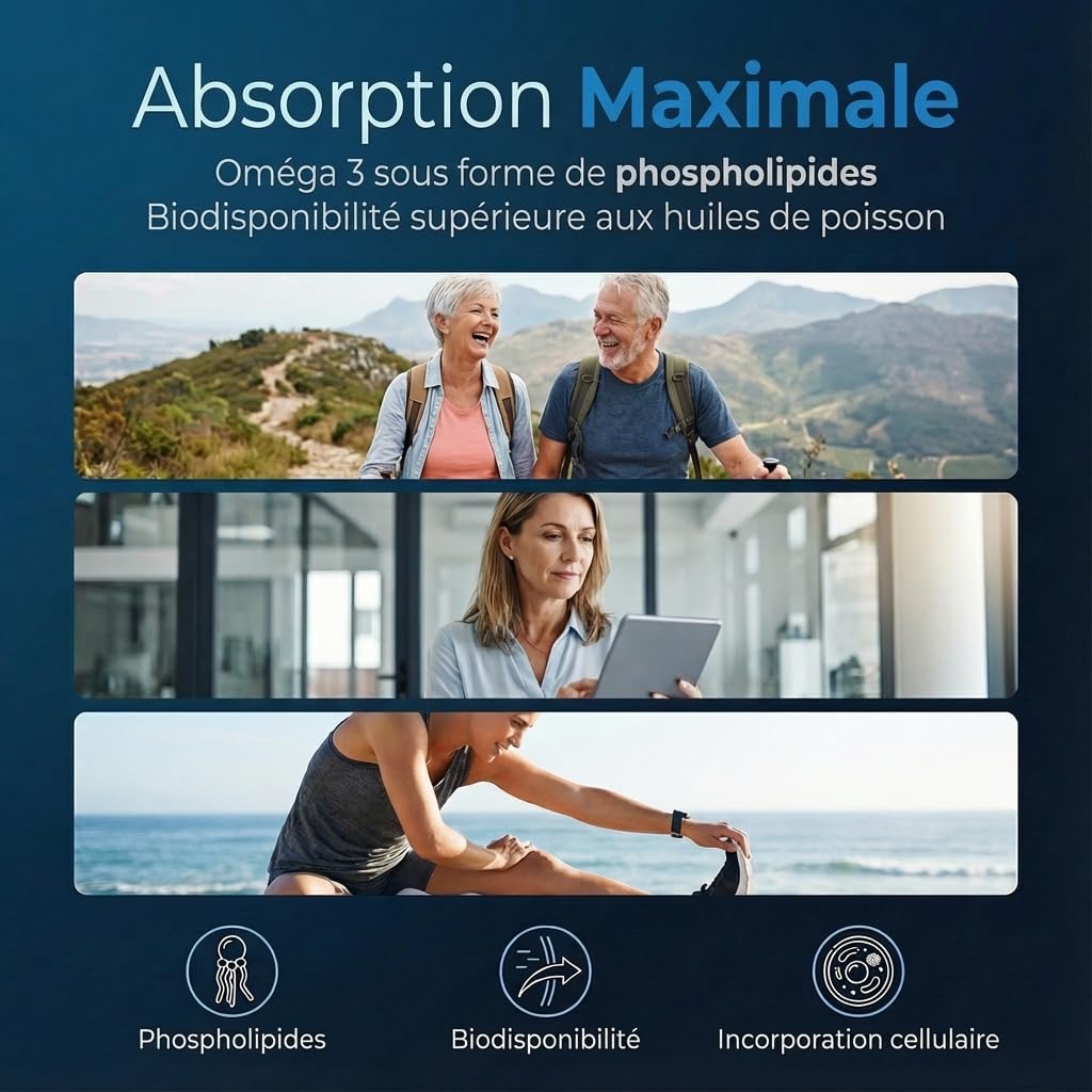 Huile de krill antarctique Essence Pure - Krill oméga 3 avec astaxanthine, phospholipides et choline - 60 perles de Api-Nature