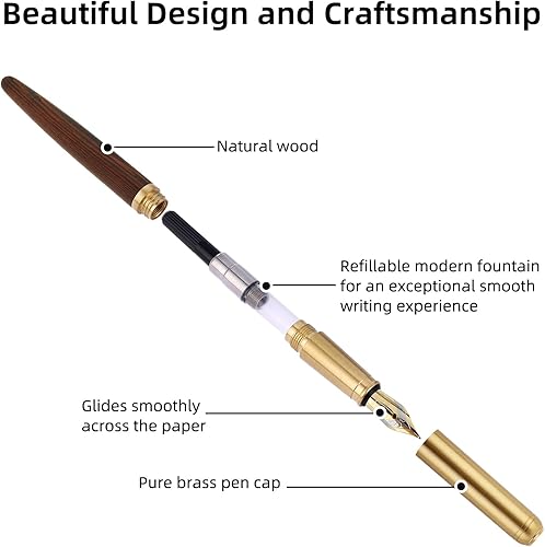 Vista 3 de cobee® Bolígrafos estilográficos de madera, pluma estilográfica de madera hecha a mano, pluma estilográfica de lujo vintage de 0.020 in, bolígrafo