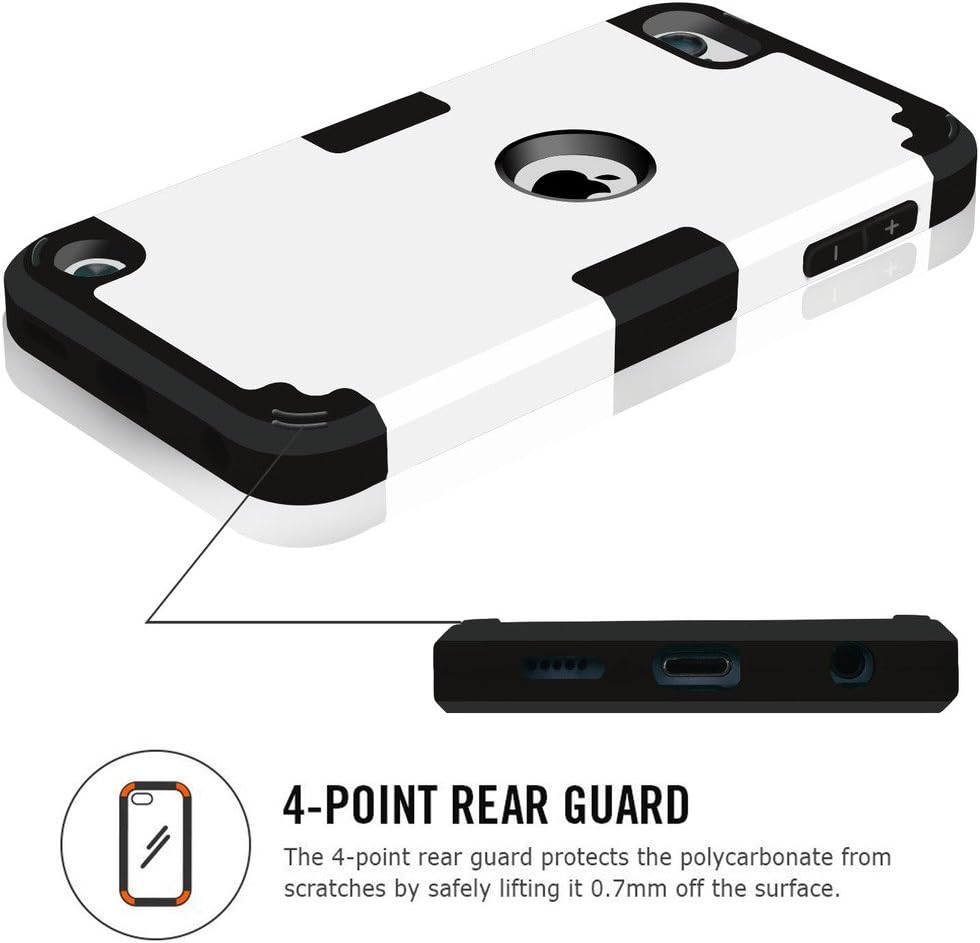 Hocase iPod Touch 7th/6th/5th Generation Case, iPod Touch 7/6/5 Case, Shockproof Protection Soft Silicone Hard Plastic Full Body Protective Case for iPod A2178/A1574/A1509/A1421 - White/Black