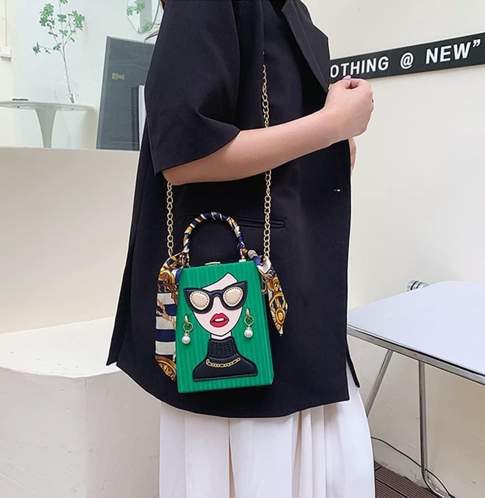 Women's Novelty Unique 3D Lady Face Leather with Crocodile Pattern Tote Handbags Funky Purse Hobo Crossbody Shoulder bags - Image 2