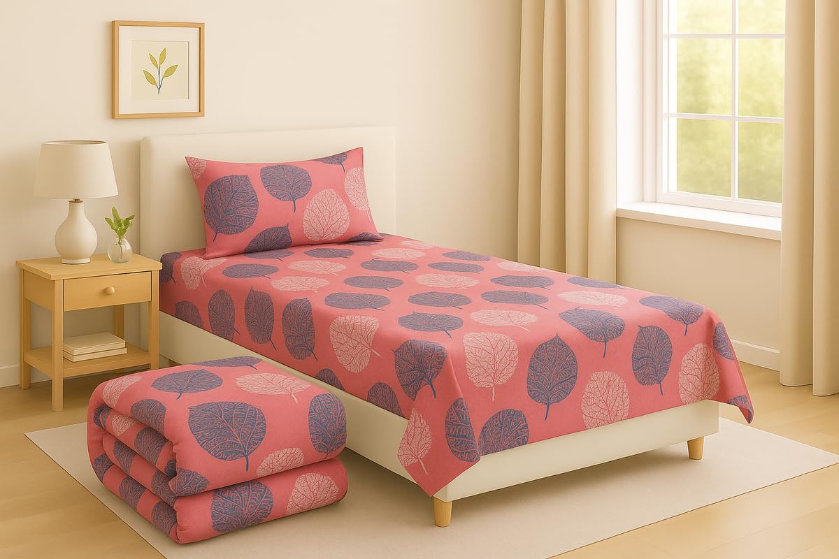 BSB HOME 3 Piece Bedding Set – 1 Single Bedsheet, 1 Pillow Cover & 1 Matching Comforter | Lightweight & Durable | Everyday Use | Winter | Mild Winter - Pink & Grey-image-13