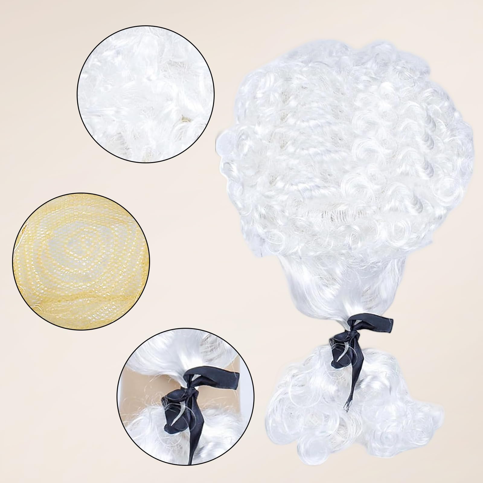 LIUQOBN 5pcs Judge Court Lawyer Costume Accessories Wig, Wave Hairpiece,Halloween Makeup Themed Party, Fancy Costumes (White) - Image 3