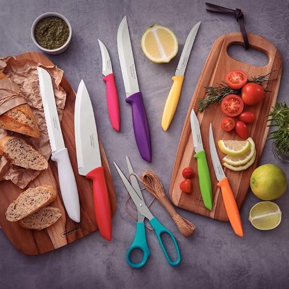 Tramontina Plenus Kitchen Knives Set of 8 with Paring, Peeling, Tomato, Bread, Chef and Steak Sharp Knife Plus Scissors, Vegetable Chopper, 23498917