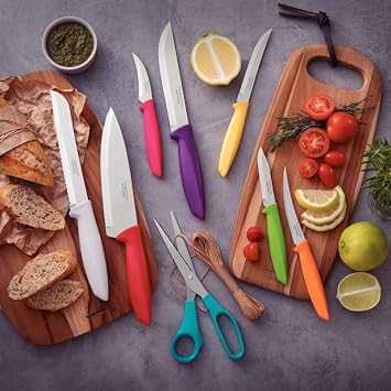 Tramontina Plenus Kitchen Knives Set of 8 with Paring, Peeling, Tomato, Bread, Chef and Steak Sharp Knife Plus Scissors, Vegetable Chopper, 23498917