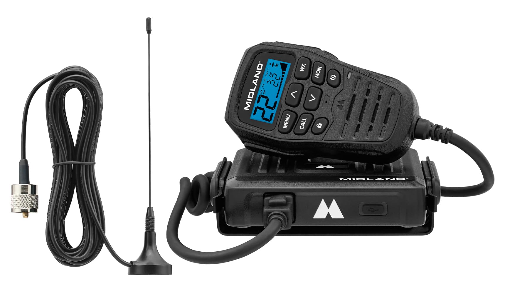 Midland® - MXT275 MicroMobile GMRS Radio - 15 watts Two-Way Radio with Integrated Control Microphone - Overland Caravanning Tractors - Detachable External Magnetic Mount Antenna - 8 Repeater Channels