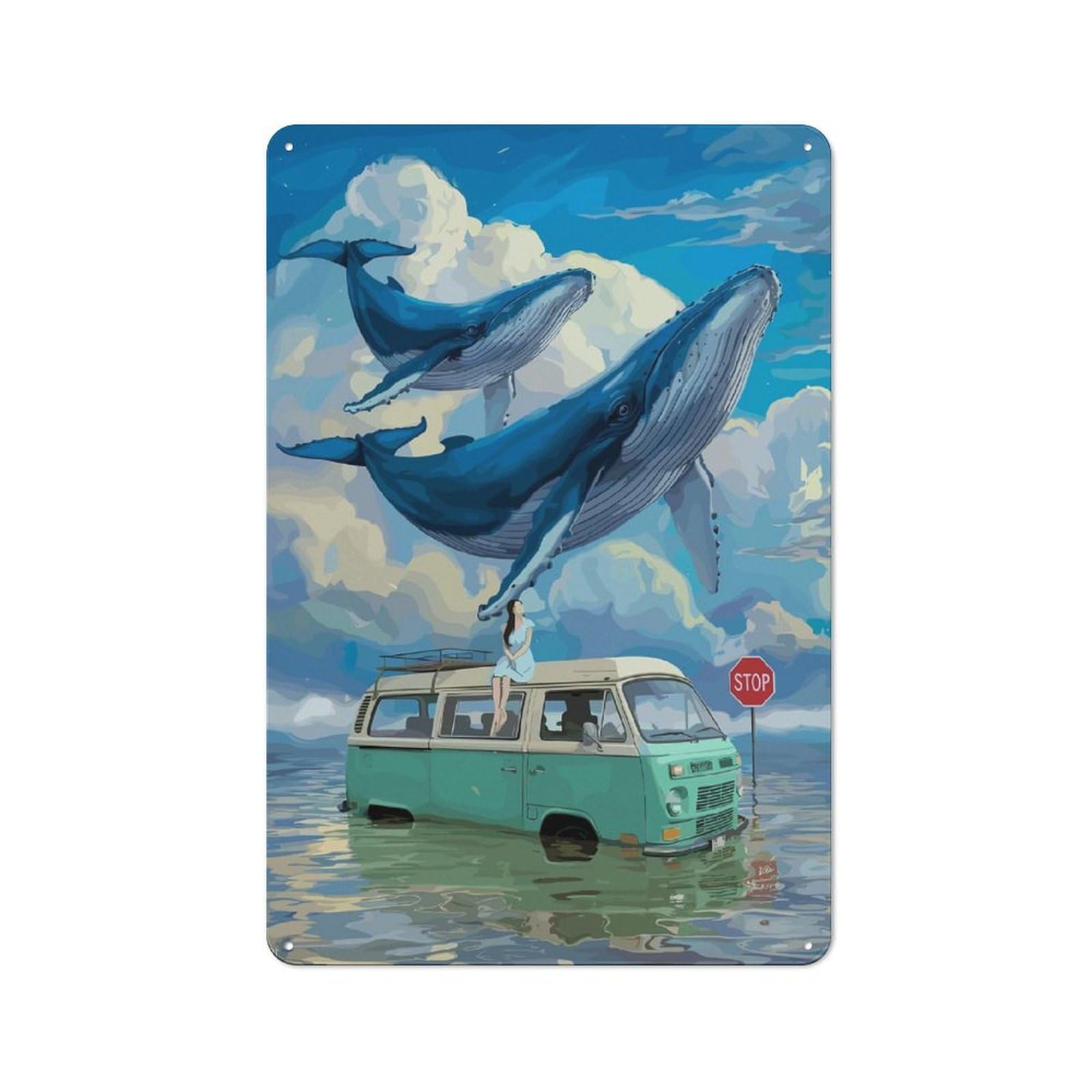 Junmoney Whales Over Van Vintage Metal Wall Sign 30X20cm For Café Or Restaurant, For Metal Sign Collectors, For Garage And Workshop Walls