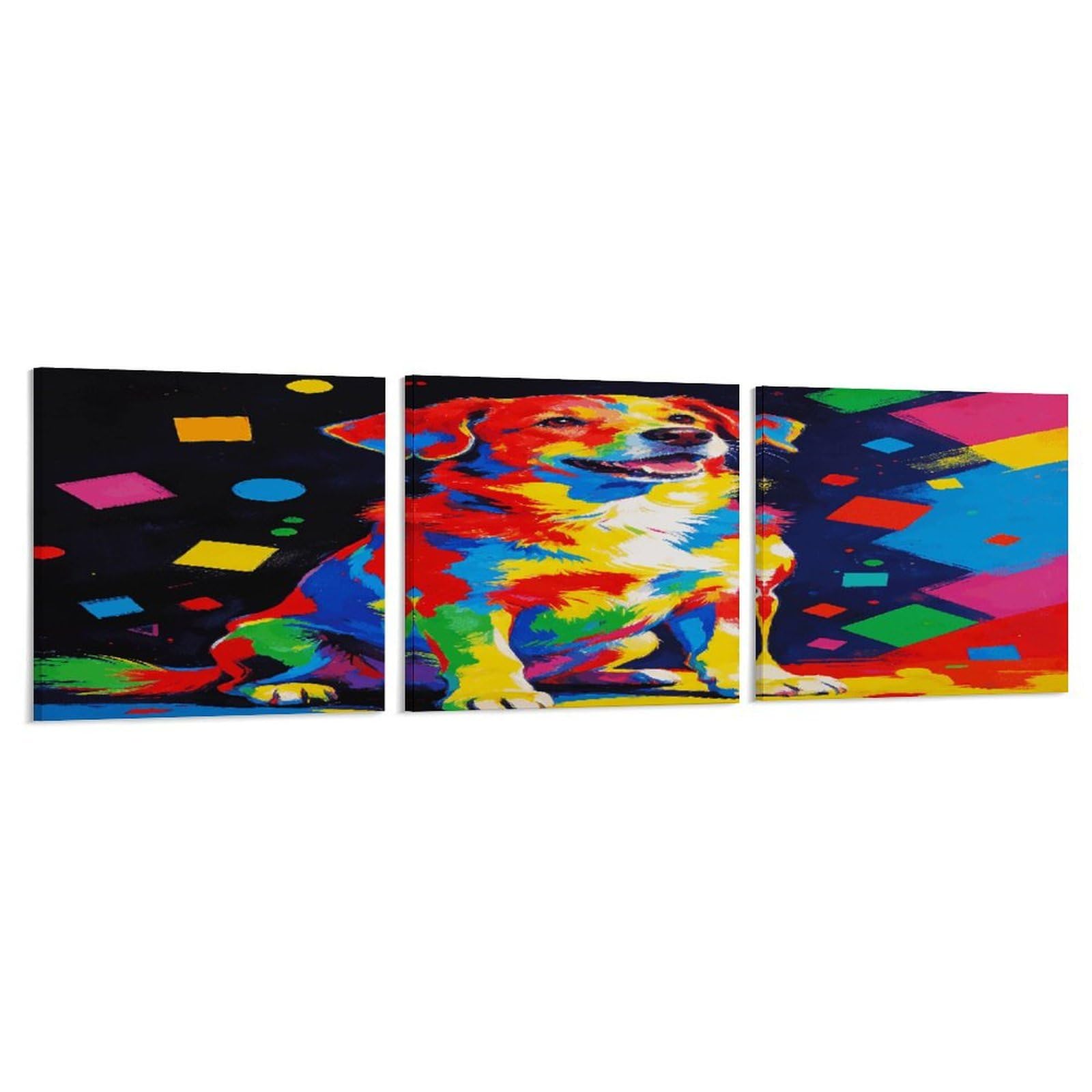Khauerbc Style Set Of 3 Colorful Dog Wall Art，Paintings Artwork For Living Room, Hallway, Bedroom, Office Wall Decor For Living Room, Hallway, Bedroom, Office Paintings Artwork 8X8 Inch