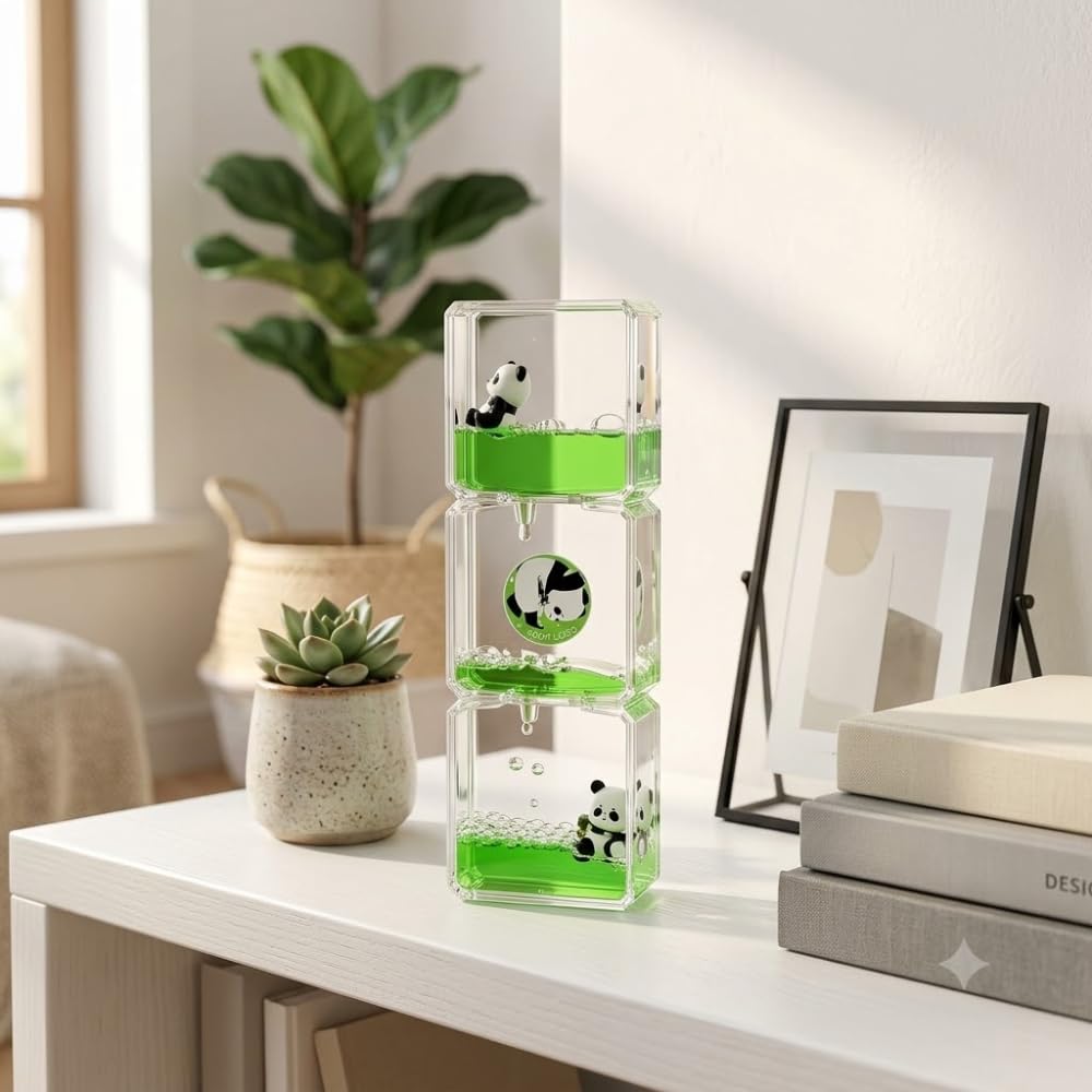 Cute Panda Liquid Motion Timer Toy with Glitter Flowing Oil Drops | Sensory Fidget Stress Relief Bubbler for Kids & Adults | Kawaii Desk Decor Gift for Home Office Study Table-picture-14