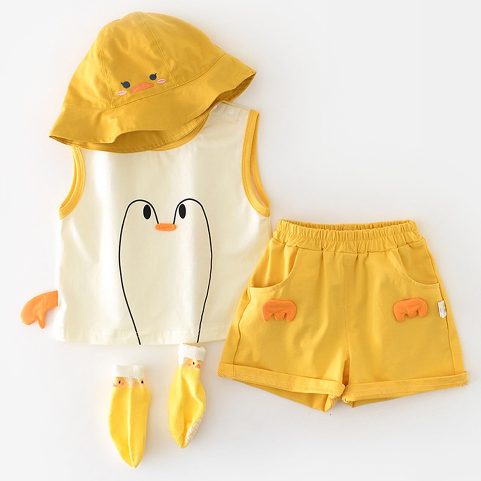 Tenue d'été pour enfant garçon avec motif pingouin - Gilet sans manches - Short - Paire de chaussettes - Combinaison de loisirs - Mignon dessin animé - Doux et respirant - Ensemble de