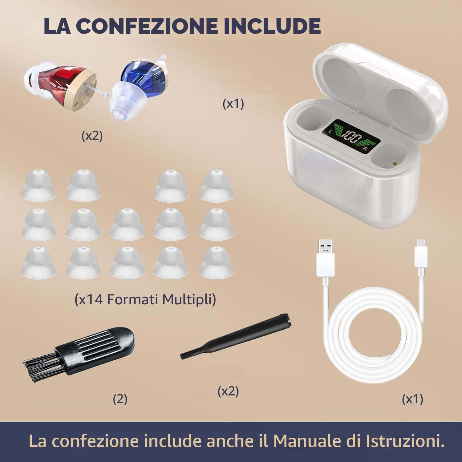 Ricaricabile per Anziani - Coppia personale digitale (CIC) PSAP Intraauricolare con qualità del suono superiore, riduzione intelligente del suono, visualizzazione della potenza