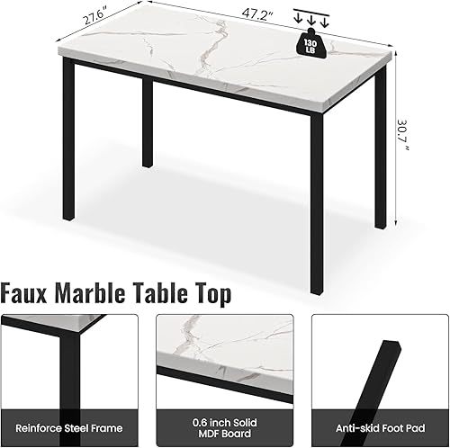 Miniatura 14 de Hooseng Juego de mesa de comedor de 5 piezas para 4 personas con parte superior de mármol sintético y sillas de terciopelo, juego de mesa de cocina