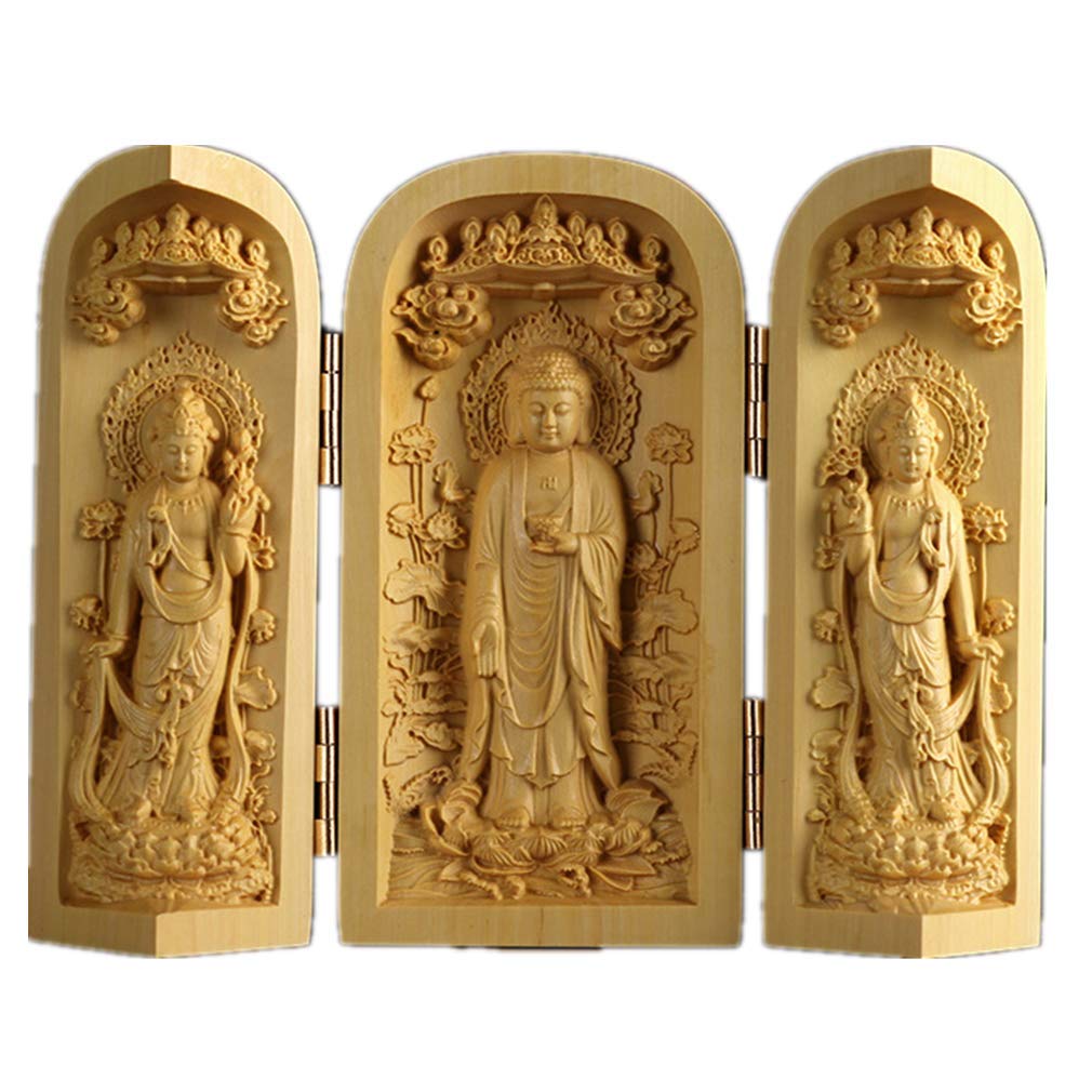 Ulalaza Boxwood Buddha Statue Solid Wood Carvings Carved Locker Box Sculpture Decoration