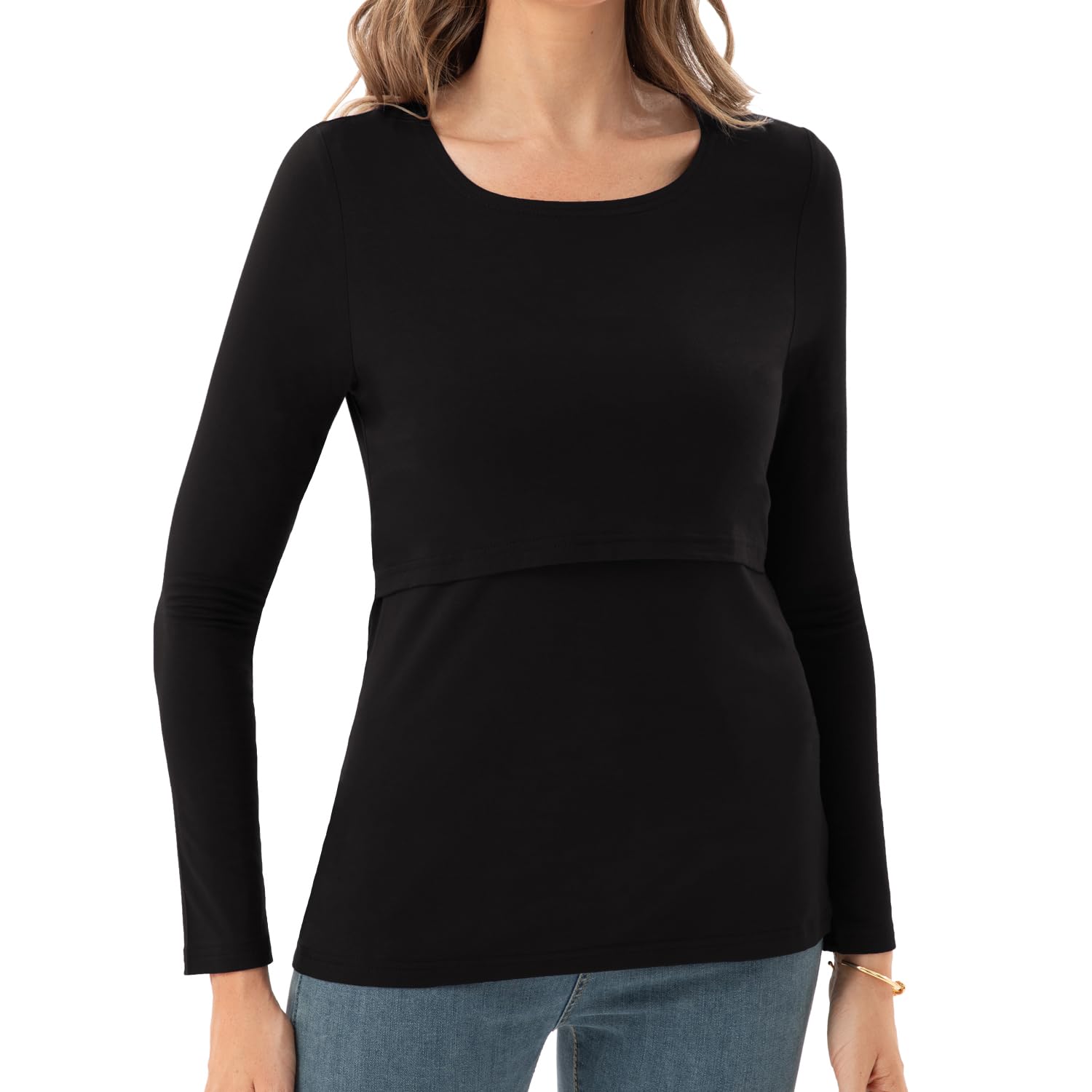 Bearsland Chemise d'allaitement à manches longues et col rond pour femme