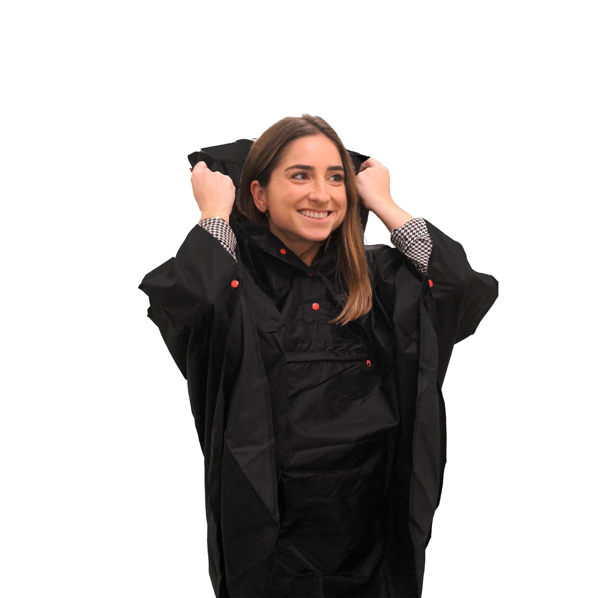 SMATI Women's Fashion Rain Poncho/Cape with Hood Waterproof Quality Fabric Outdoor Activity Bike Motorcycle Hiking, Black, One size