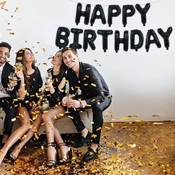 TONIFUL 16 Inch Black Happy Birthday Balloons Banner, Foil Letters Sign, Mylar Balloons, Bunting Reusable Ecofriendly Material, for Birthday Decorations, Party Supplies, for Girls Boys Kids & Adults — view 2