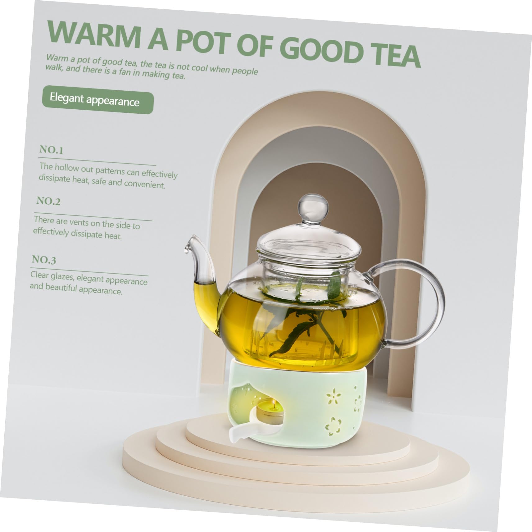 Calentador de Té Hueco de Cerámica Verde, Base para Tetera