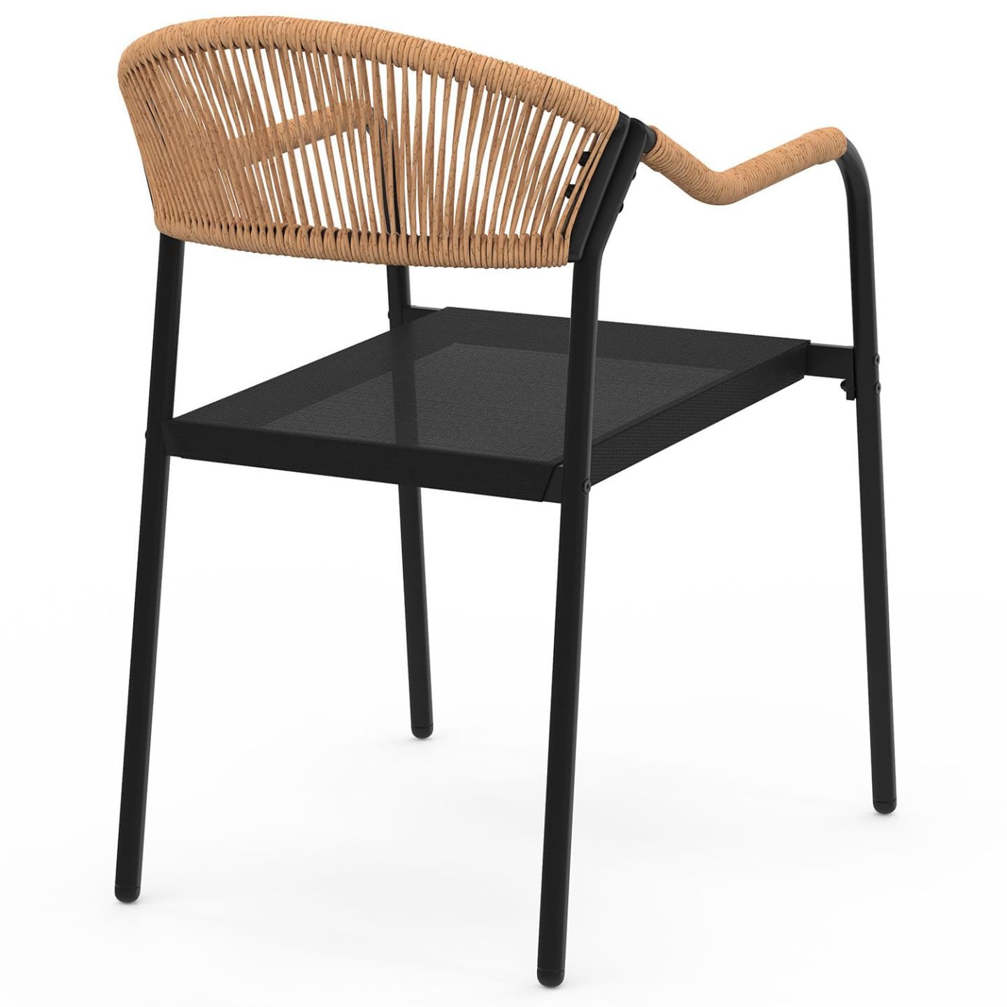 IDMarket - Lot de 6 chaises de Jardin Madeira métal, Cordage et textilène Noir et rotin Clair