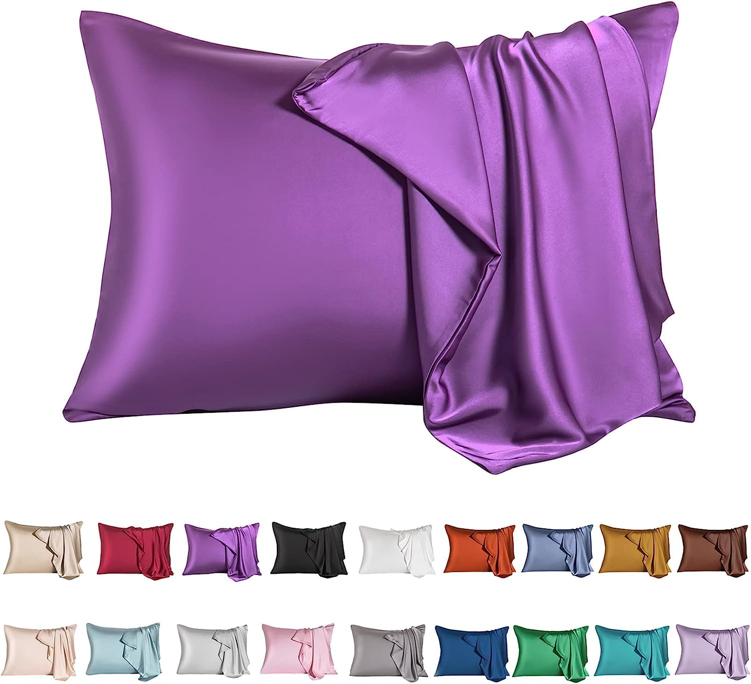 Mulberry Silk Pillowcase for Hair and Skin,Queen Size Cooling Silk Pillow Case with Hidden Zipper,Allergen Proof Dual Sides Soft Breathable Smooth Silk Pillow Cover for Women(Queen,Purple)