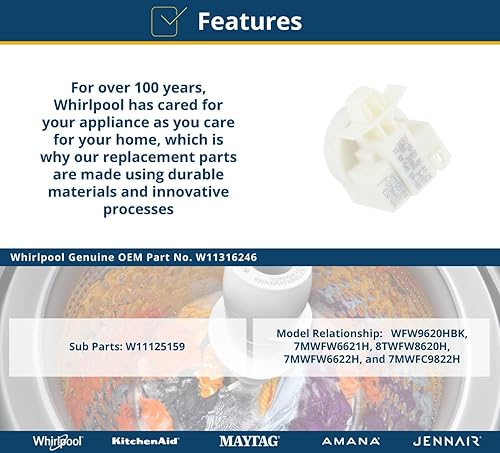 Miniatura 5 de Whirlpool Interruptor de presión de nivel de agua para lavadora W11316246