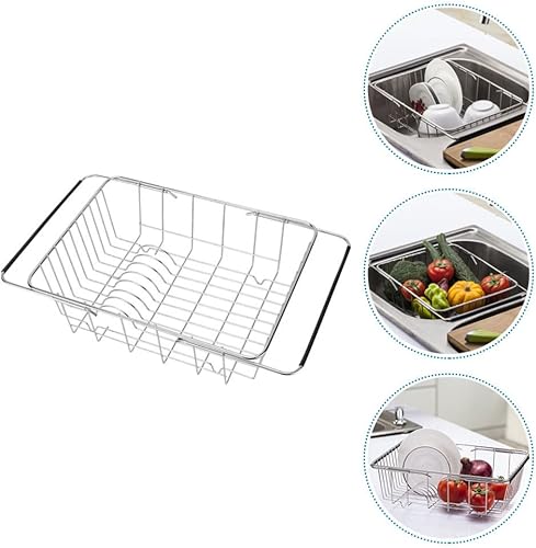 Miniatura 8 de SHERCHPRY Escurridor de platos sobre el fregadero, cesta de acero inoxidable retráctil para fregadero de cocina para lavar frutas, verduras,