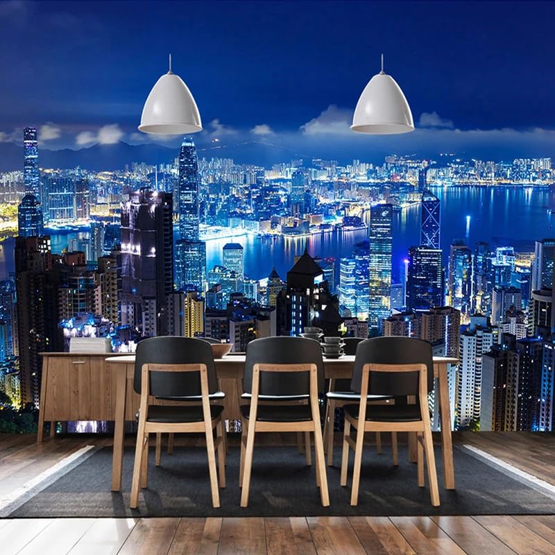 Papier peint mural photo pour agrandir un salon avec une vue de nuit 3D