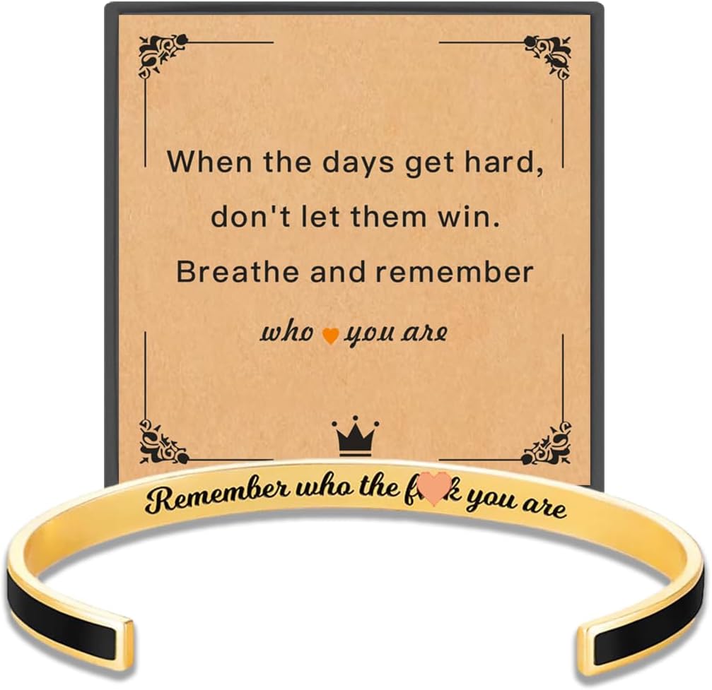 Remember Who The You Are Motivational Cuff Bracelet for Women, Stainless Steel Color Inspirational Bangle Bracelets with Engraved Hidden Message Jewelry for Sisters BFF Friends Gifts