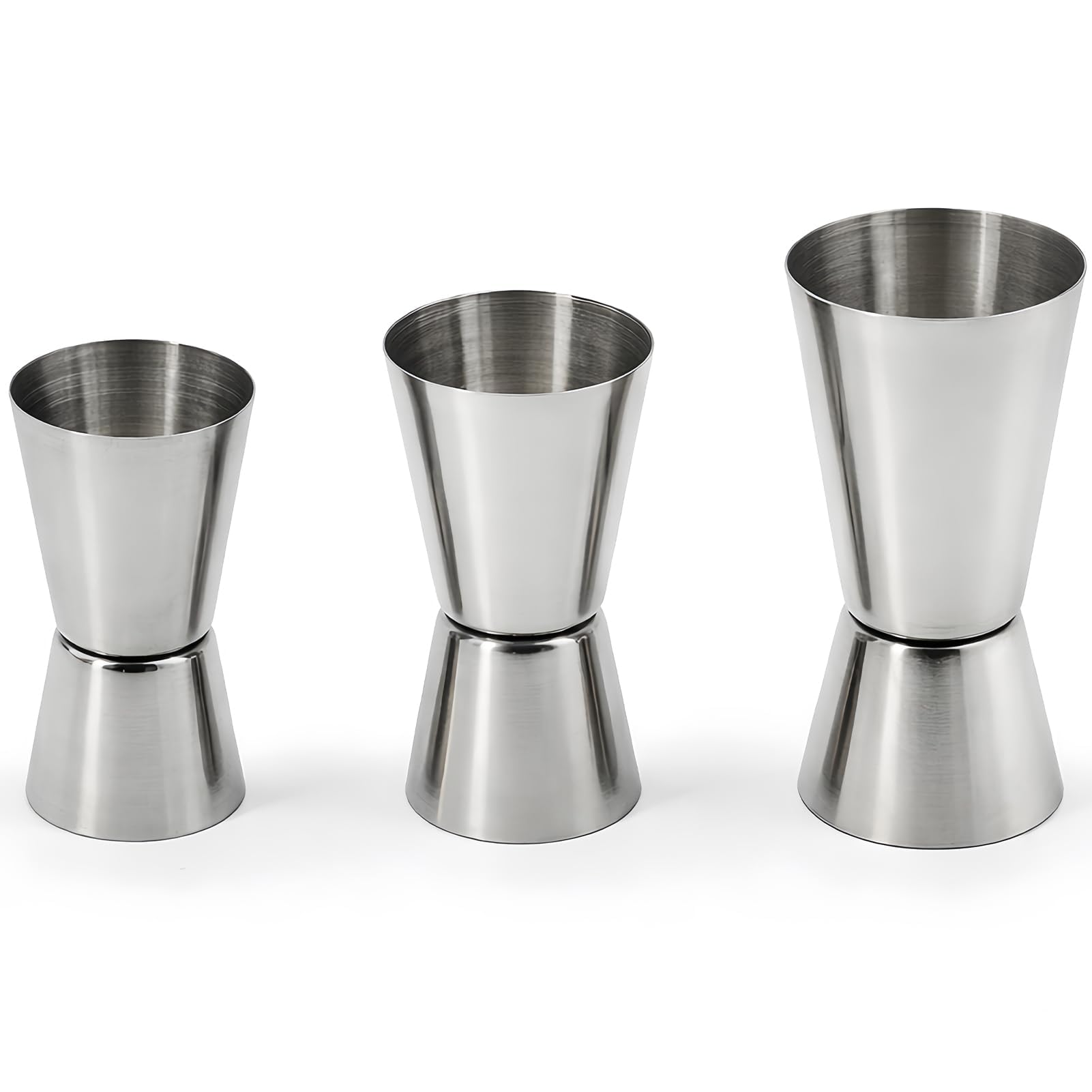 Spirit Measure, Stainless Steel Drink Measures, 25/50ml 20/40ml 15/30ml Jigger Spirit Measure Cup, Shot Measures Dual Measuring Cup for Bar, Party, and Cocktails (3pcs)