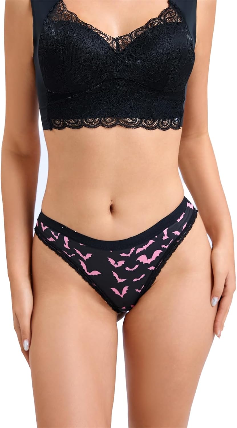 Morvia Variety of Panties Thongs Sexy Cute Chic Gothic Contrast Lace Halloween Skulls Stars Inspired Print Random Underwear - Image 2