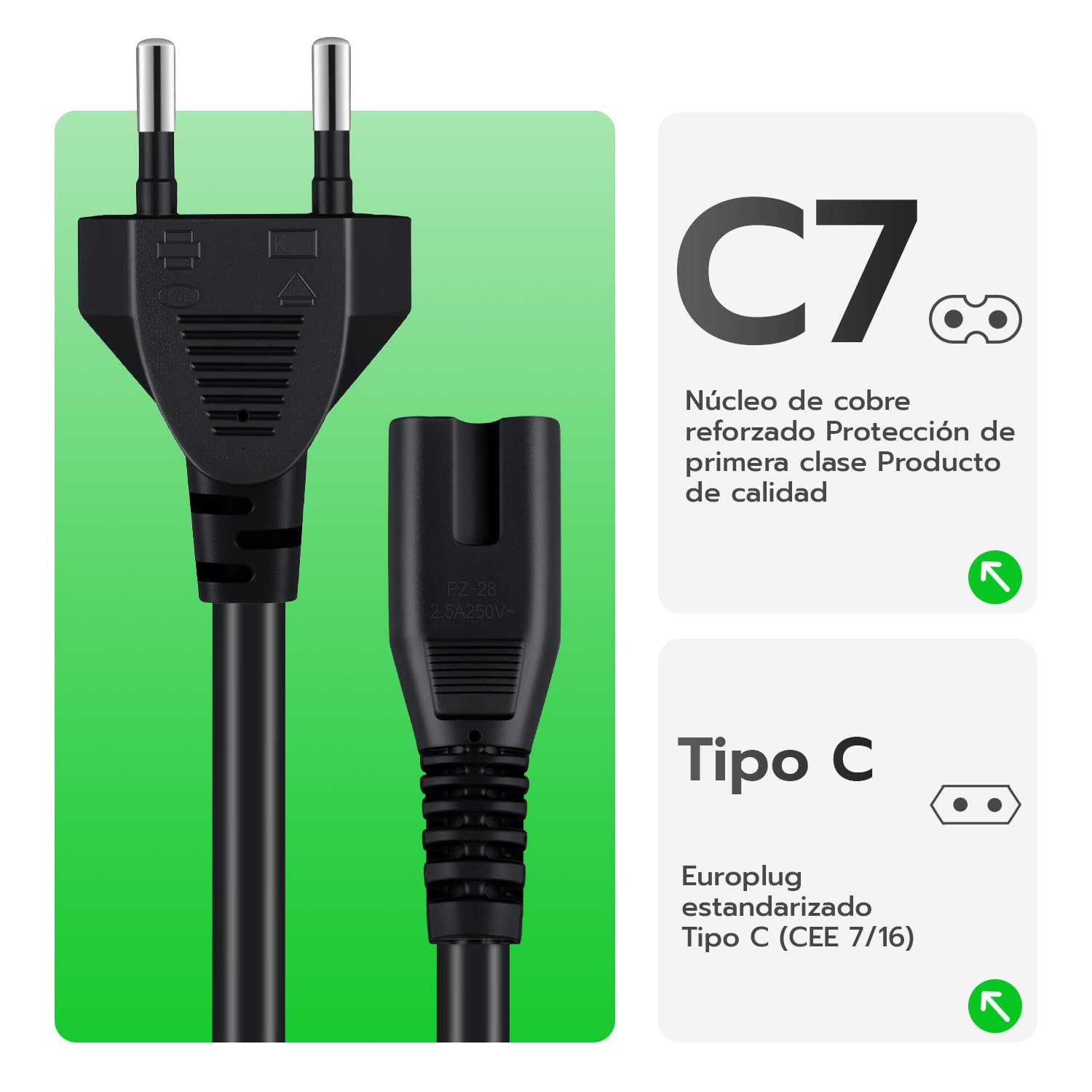 Wigearss Cable de Alimentación de con Euro IEC C7 Cable de Alimentación Adecuado para PS3/ PS4/ PS5/ Xbox Series X/S, Xbox One X/S, 1,5 M, Negro — view 5