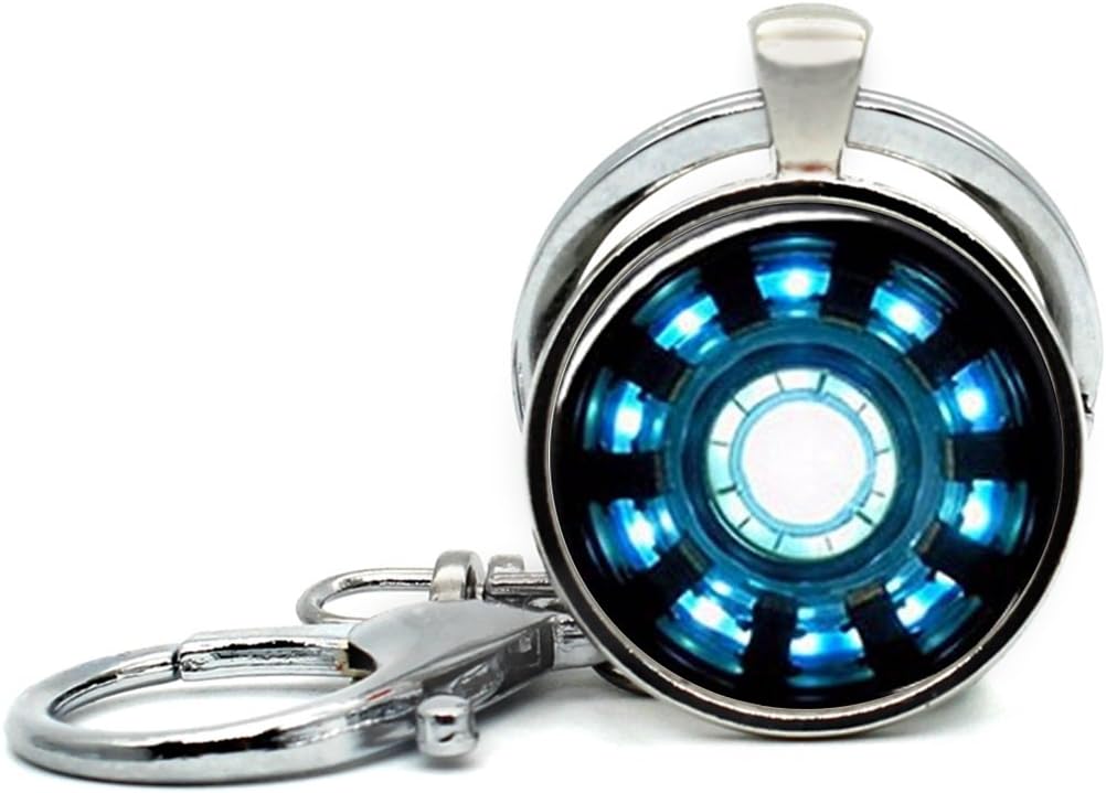 Keychain Round Pendant Gothic Arc Reactor Glass Cabochon Key Rings Stainless Steel Metal Handmade Charm Pendants