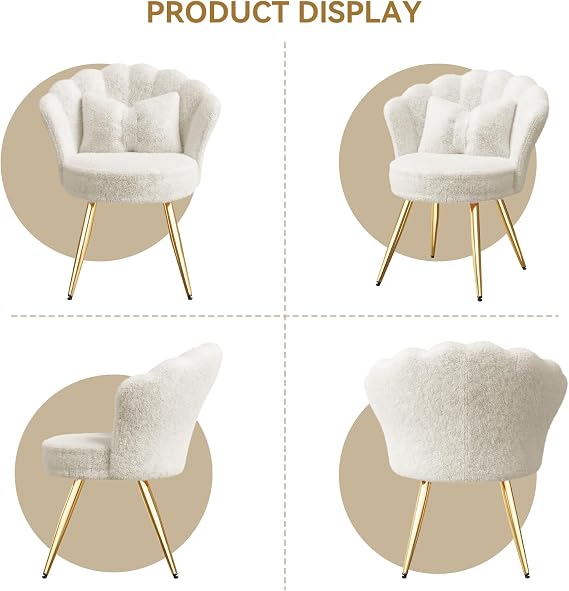 Velvet Accent Chair with With cushion •Vanity Chair for Makeup Room •Upholstered Guest Chair for Living Room •Side for Bedroom •White