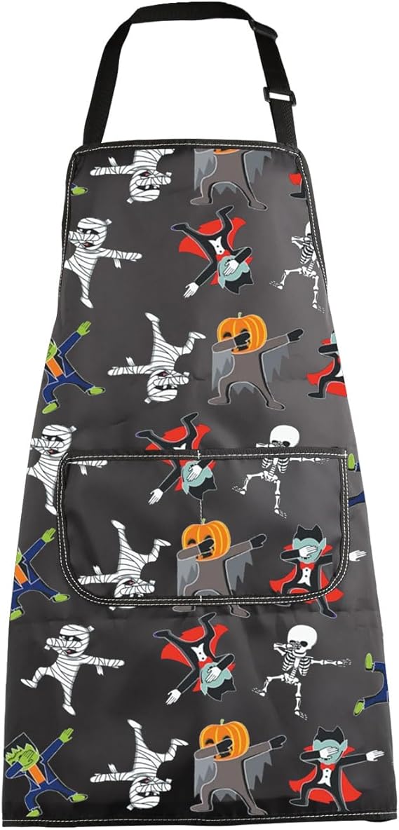 MBMSO Funny Skull Zombie Gift Halloween Monsters Apron Dancing Skeleton Apron Halloween Party Gift for Cook Chef Spooky Apron