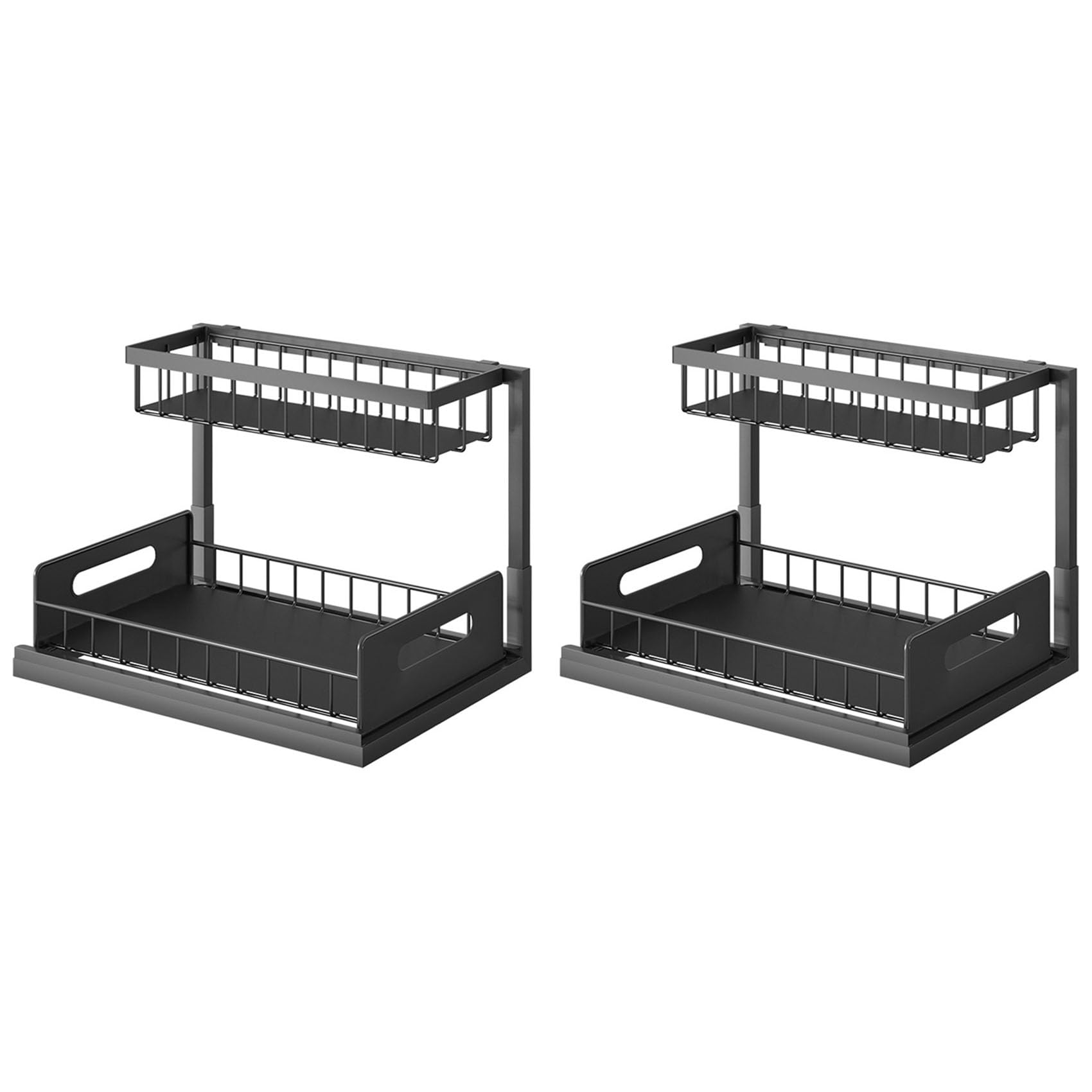 Vjsujehgy 2X Sink Organizer, Pull Out Cabinet Organizer 2-Tier Sliding Shelf Multi-Use for Under Kitchen Sink Organizers