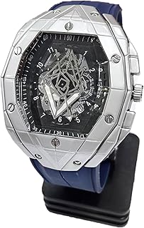 ساعة انالوج انيقة للرجال بسوار مطاطي - متينة وخفيفة الوزن ومثالية للازياء اليومية (اطار فضي، ازرق)