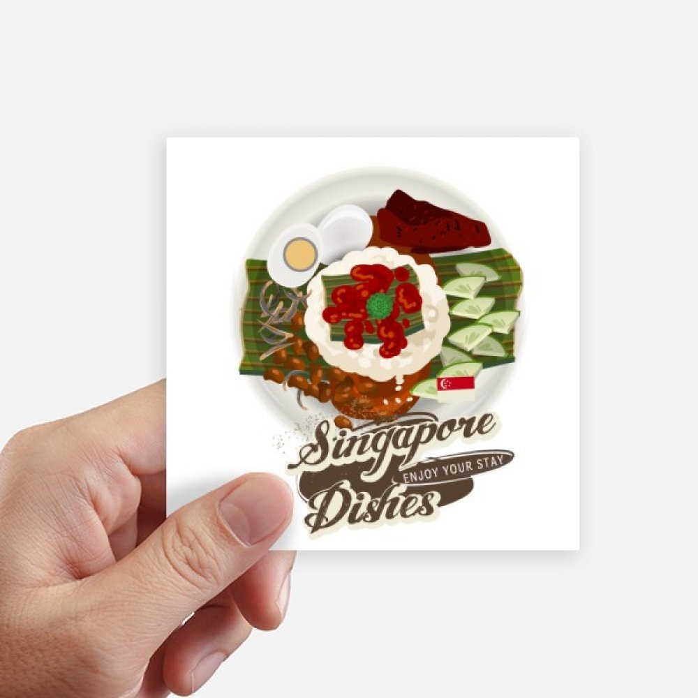 Autocollant carré Singapour Nasi Lemak 10cm pour déco murale et sticker motobike 8Pcs