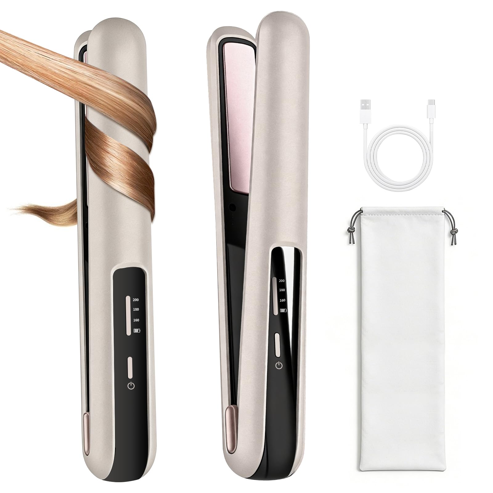Glätteisen Mini Kabellos - 2 in 1 Glätteisen Locken und Glätten | Reise Hair Straightener | Ceramic Straight Klein für alle Haartypen | Cordless Flat Iron | 4800mAh Akku, Frizz Reduzieren（160-200℃）