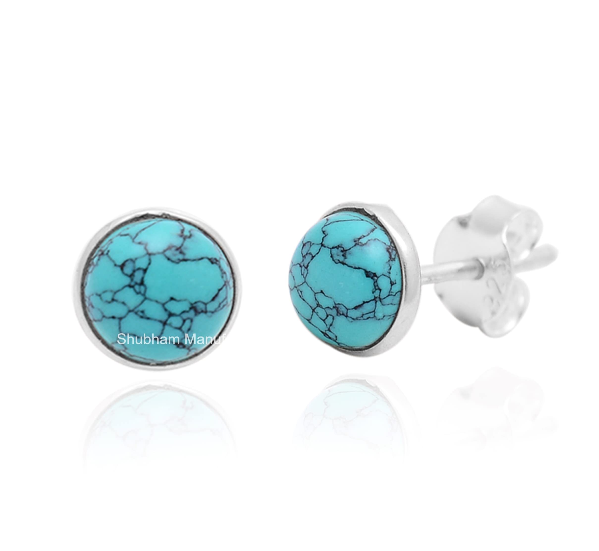 Boucles d'oreilles minimalistes rondes en argent sterling 925 avec pierres précieuses naturelles pour femmes et filles
