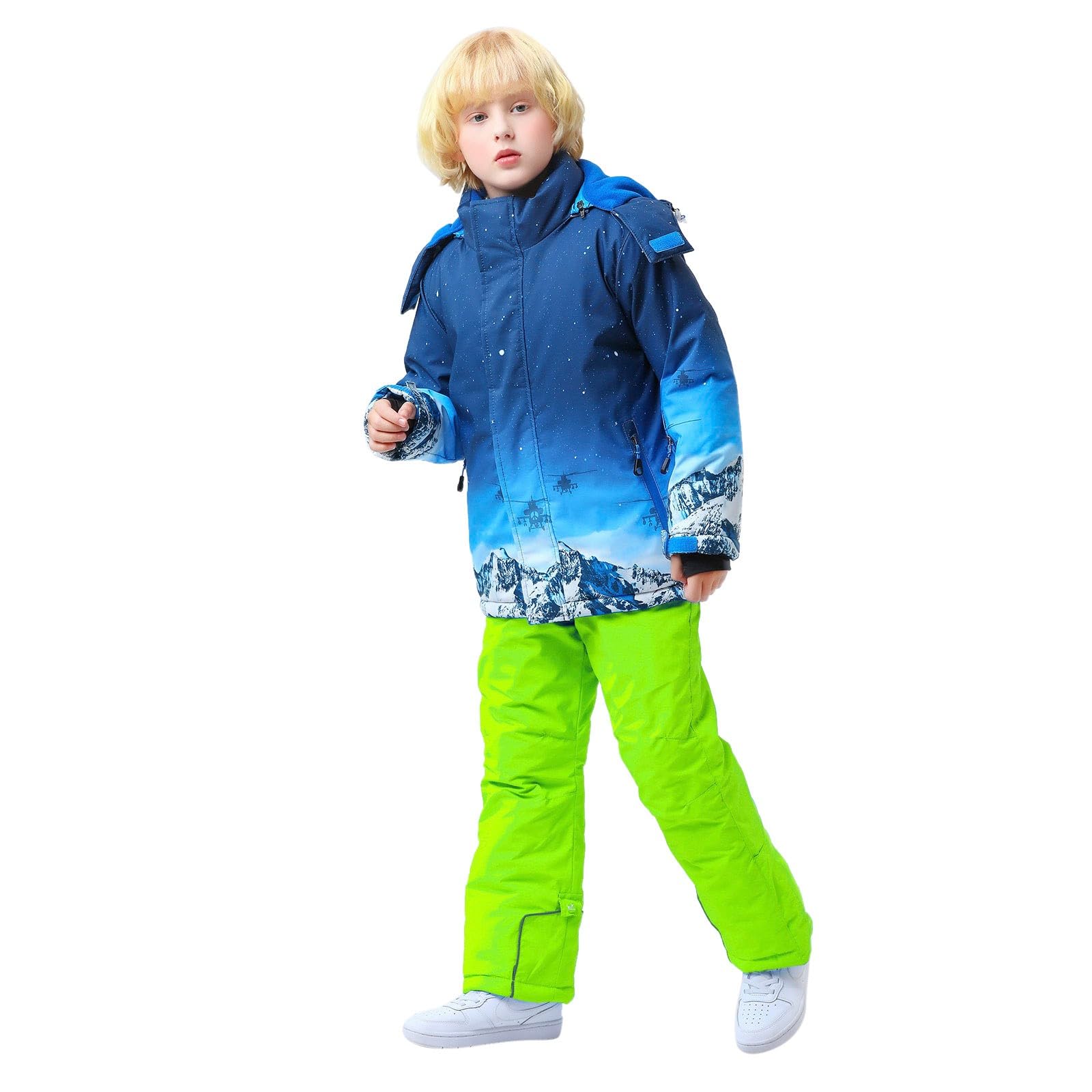 Generisch Tuta da sci per bambini, in pile, con giacca e pantaloni, invernale, calda, unisex