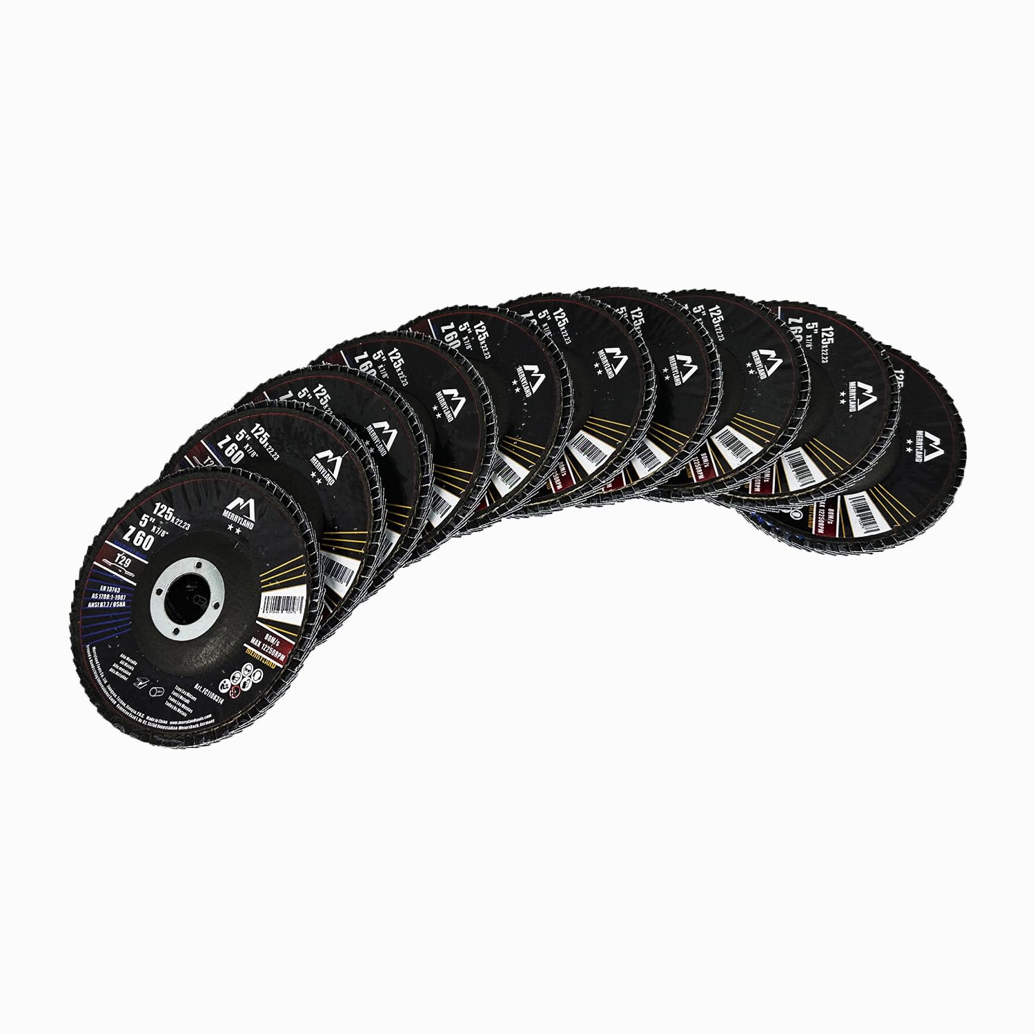 Merryland Tarcza Lamelkowa 125 Metal Do Szlifierki Kątowej, 125mm Ziarno 60 T29 Ściernice Listkowe, Stal Żelazo Stal Nierdzewna INOX Niebieski Korund Cyrkonowy 10 Sztuk, Craft-Line FC1108314-10
