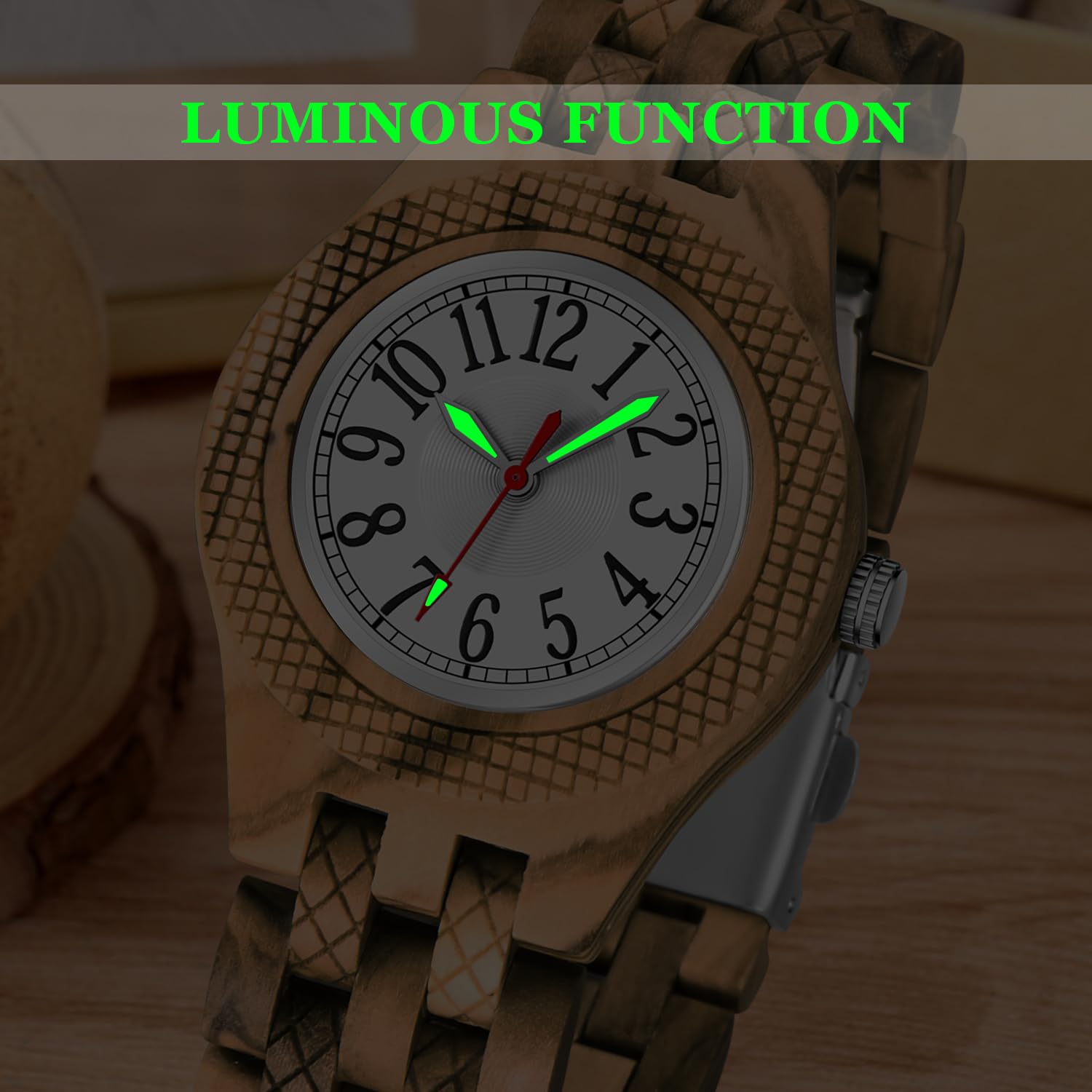 Tiong Orologio analogico da donna in legno, orologio al quarzo in legno semplice in stile arabo