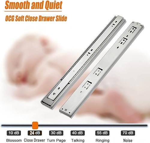 Miniatura 2 de OCG Diapositivas de cajón de cierre suave de 22 pulgadas (10 pares), rodamiento de bolas de extensión completa, deslizadores de cajón de montaje