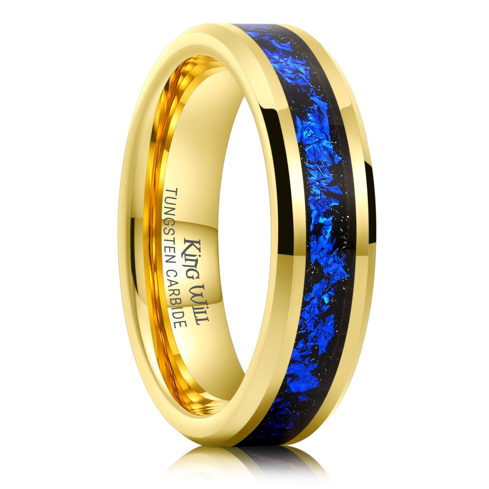 King Will Mens Wedding Band with Foils Inlay, Black/Silver/Gold