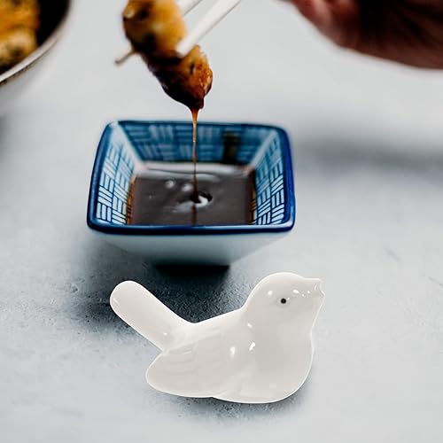 Miniatura 9 de Zerodeko Soporte de cerámica para palillos de pájaros, 6 piezas, con forma de pájaro, soporte de cuchara, soporte de porcelana para cuchillos,