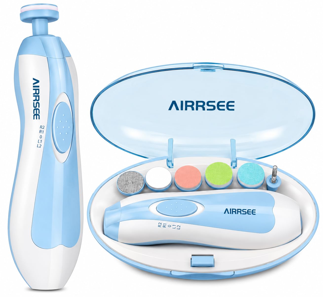 AIRRSEE Baby Nail Trimmer Electric Nail Drill Safe File,Baby Nail Clippers with Light & 6 Grinding Pads Polishing Shape Tools for Newborn Toddler or Adults Toes and Fingernails, Kids Nail Care (Blue)-image-23
