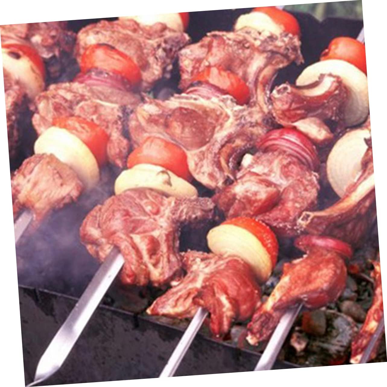 50pcs 45cm Wide Flat Skewers for Bbq Stainless Steel Reusable Kebob Skewers No Spinning Design for Even Cooking for Outdoor Party