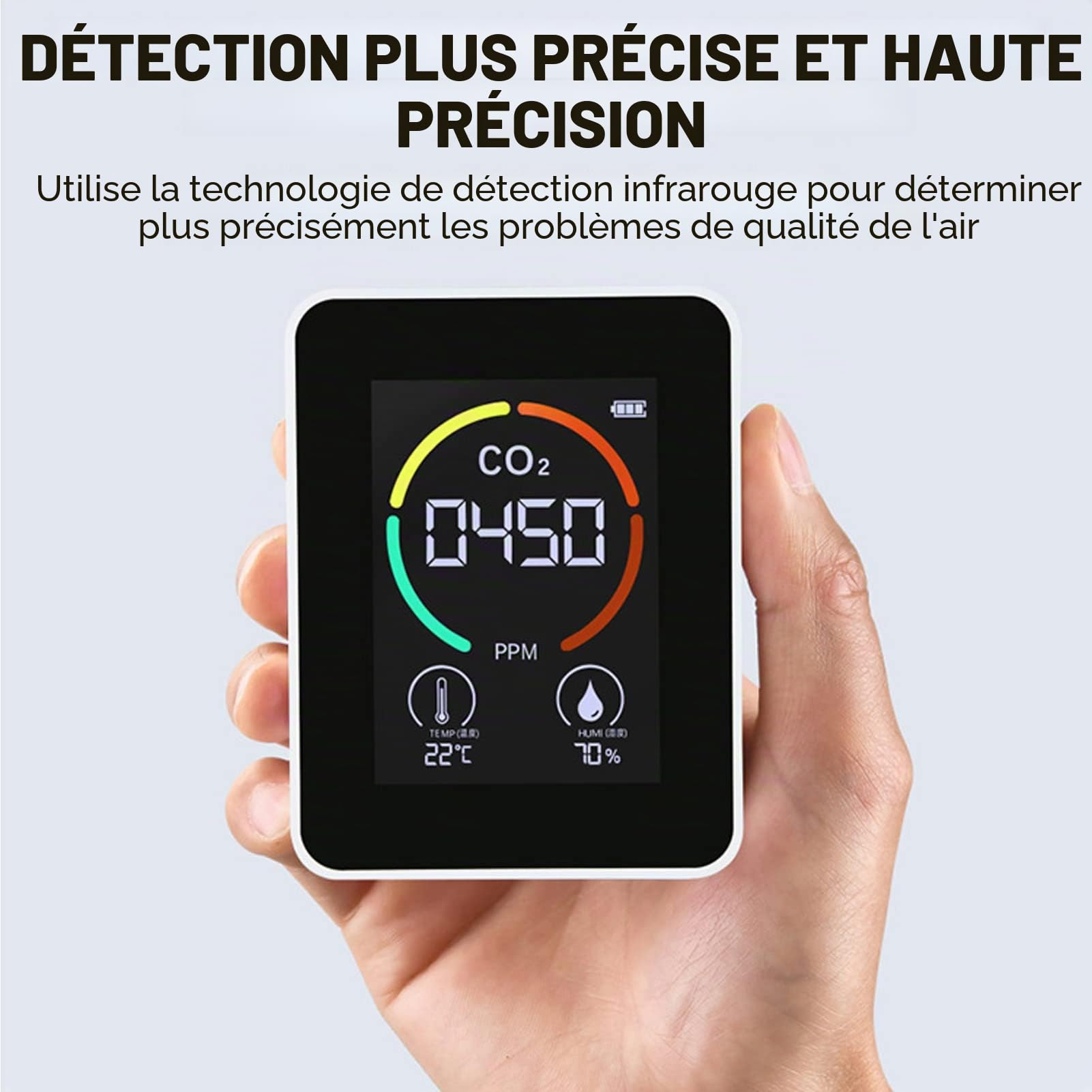 Détecteur de CO2, Testeur TVOC USB Détecteur de CO2 Intérieur Moniteur de qualité de L'air Testeur Thermomètre Hygromètre pour la Maison
