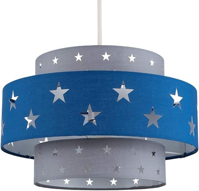MiniSun Modern Blue & Light Grey Cut Out Star Design Cylinder Ceiling Pendant Light Shade
