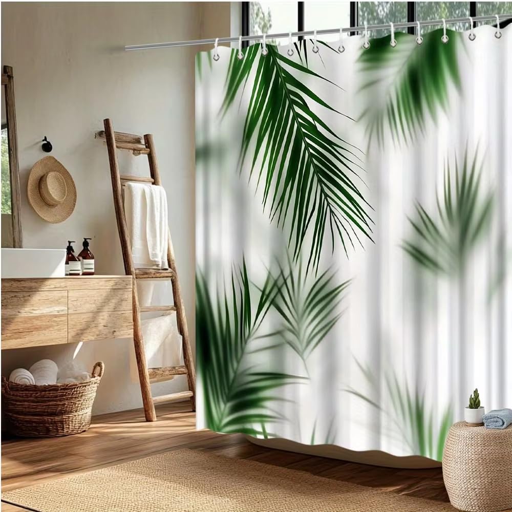 Rideau de douche imperméable anti-moisissure feuilles de palmier polyester